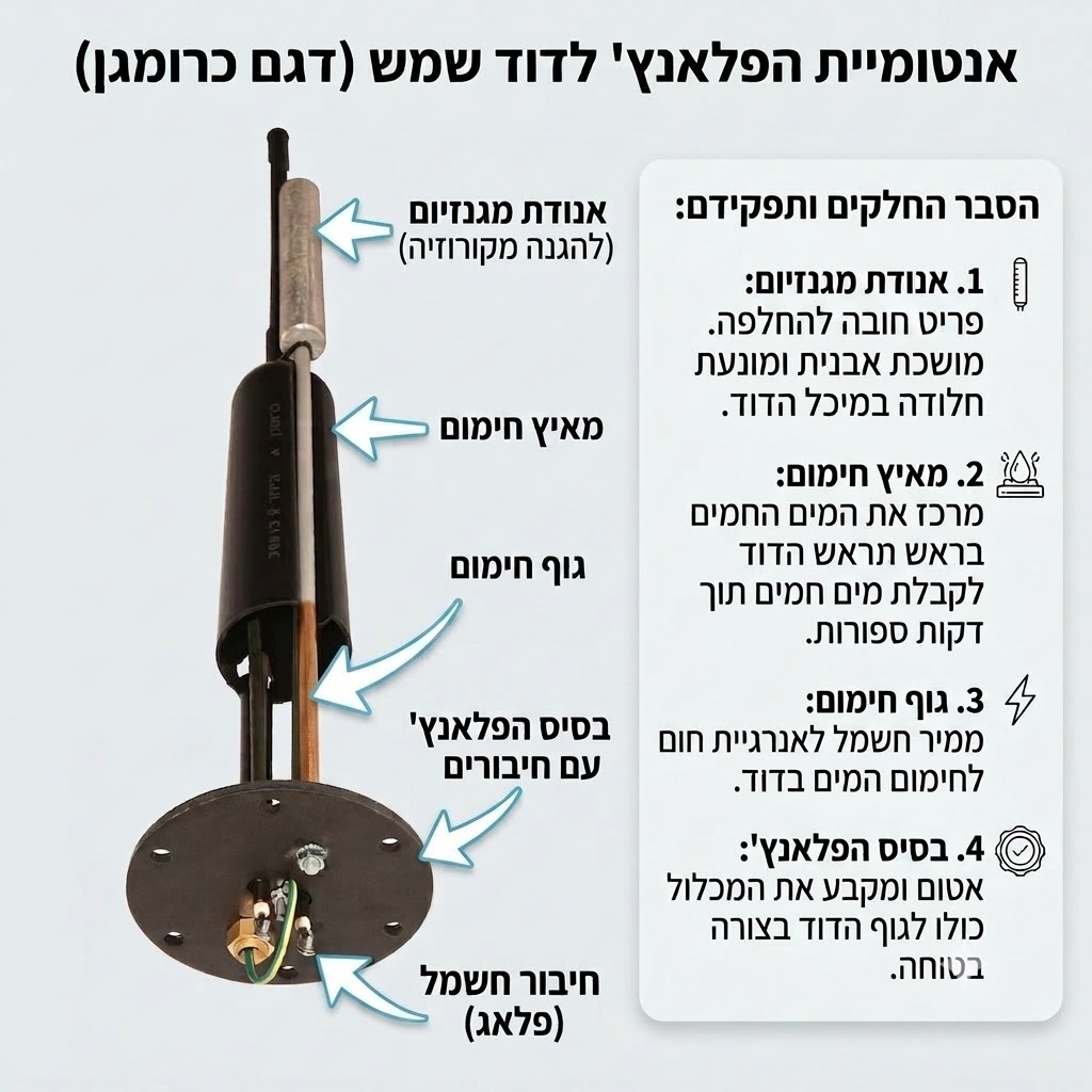 תרשים פלאנג׳ בדוד הכולל גוף חימום, תרמוסטט ואטם